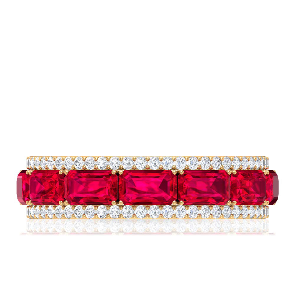 Rosec Jewels-Emerald Cut Created Ruby and Diamond Half Eternity Band