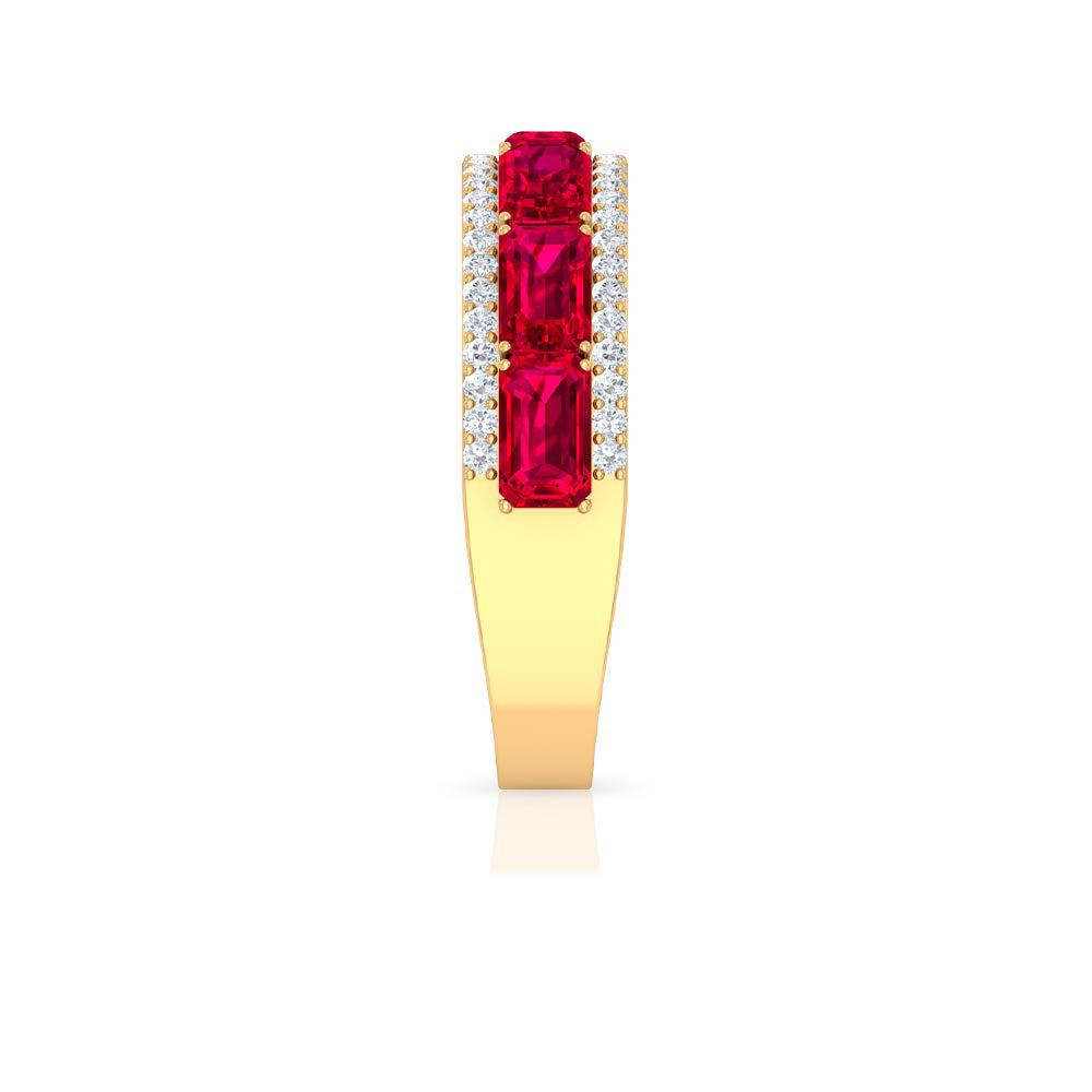 Rosec Jewels-Emerald Cut Created Ruby and Diamond Half Eternity Band