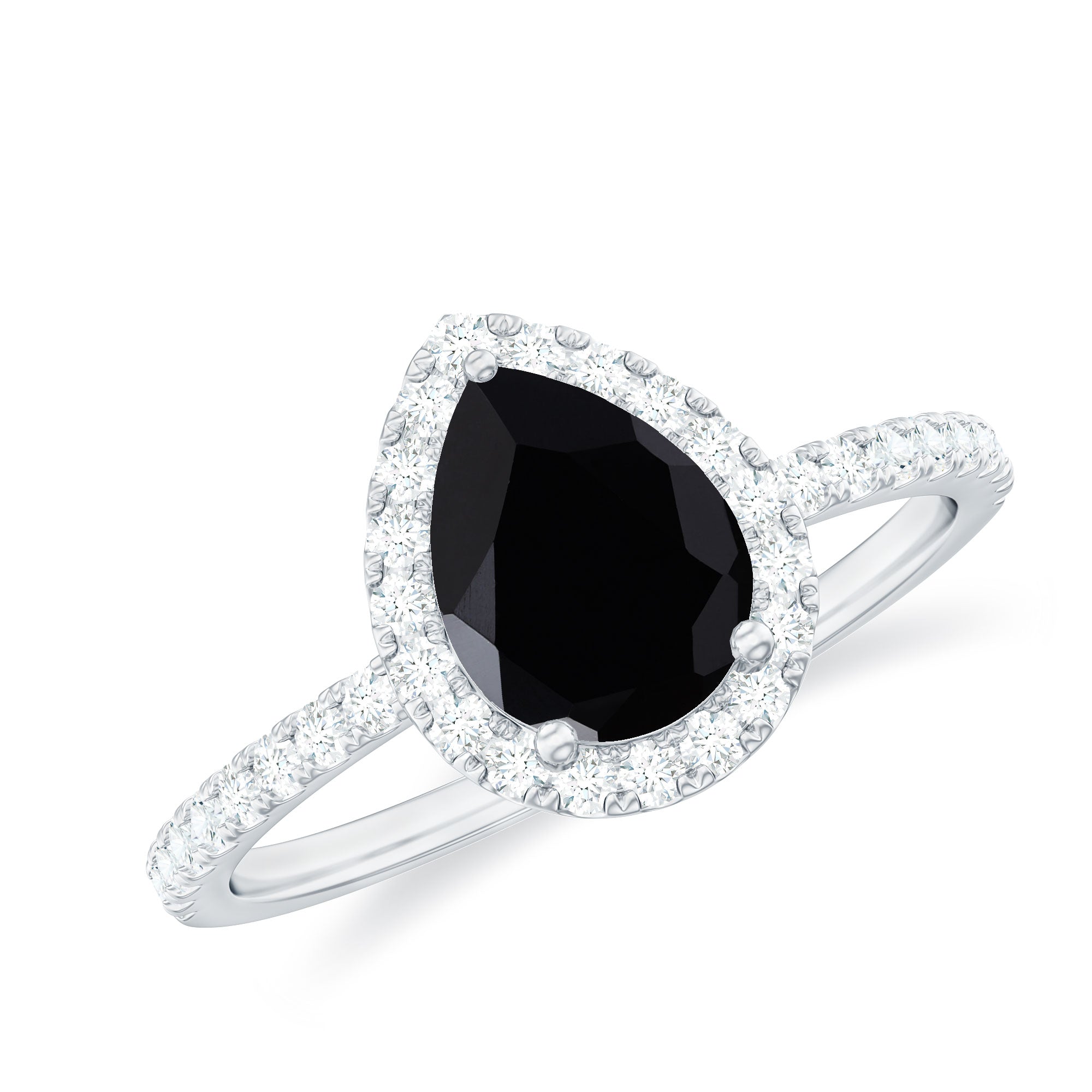 Rosec Jewels-Minimal Created Black Diamond Engagement Ring with Diamond Accent