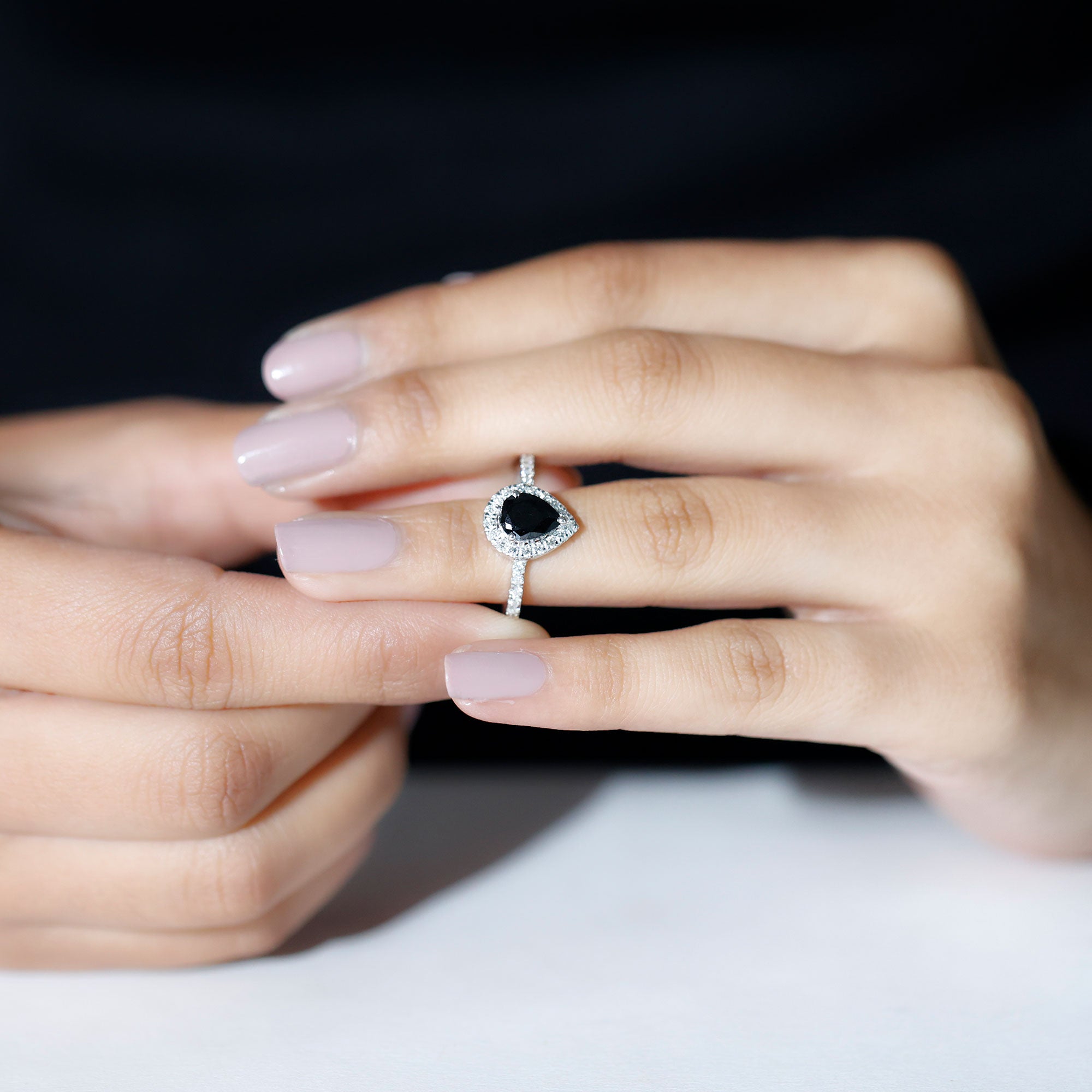 Rosec Jewels-Minimal Created Black Diamond Engagement Ring with Diamond Accent