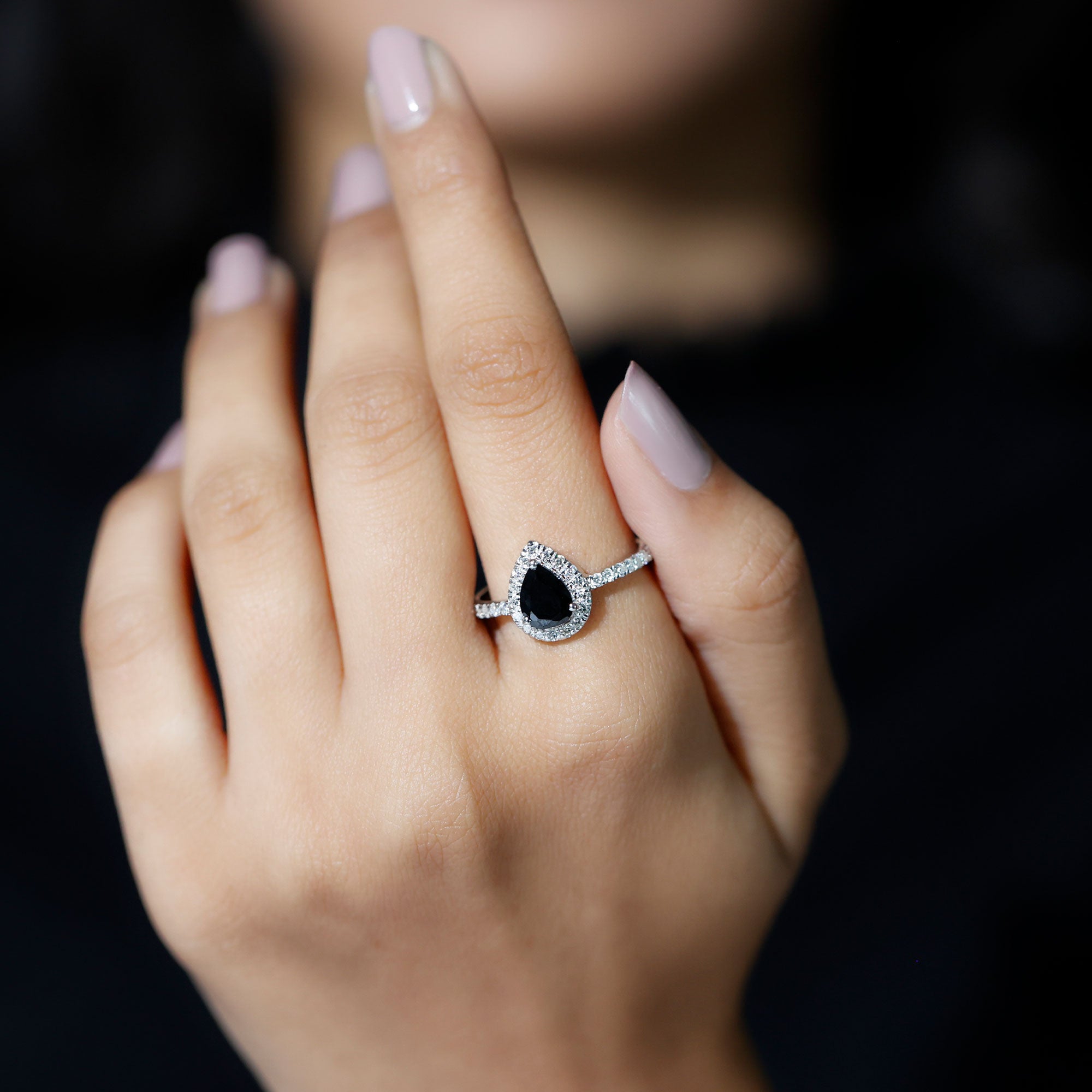 Rosec Jewels-Minimal Created Black Diamond Engagement Ring with Diamond Accent