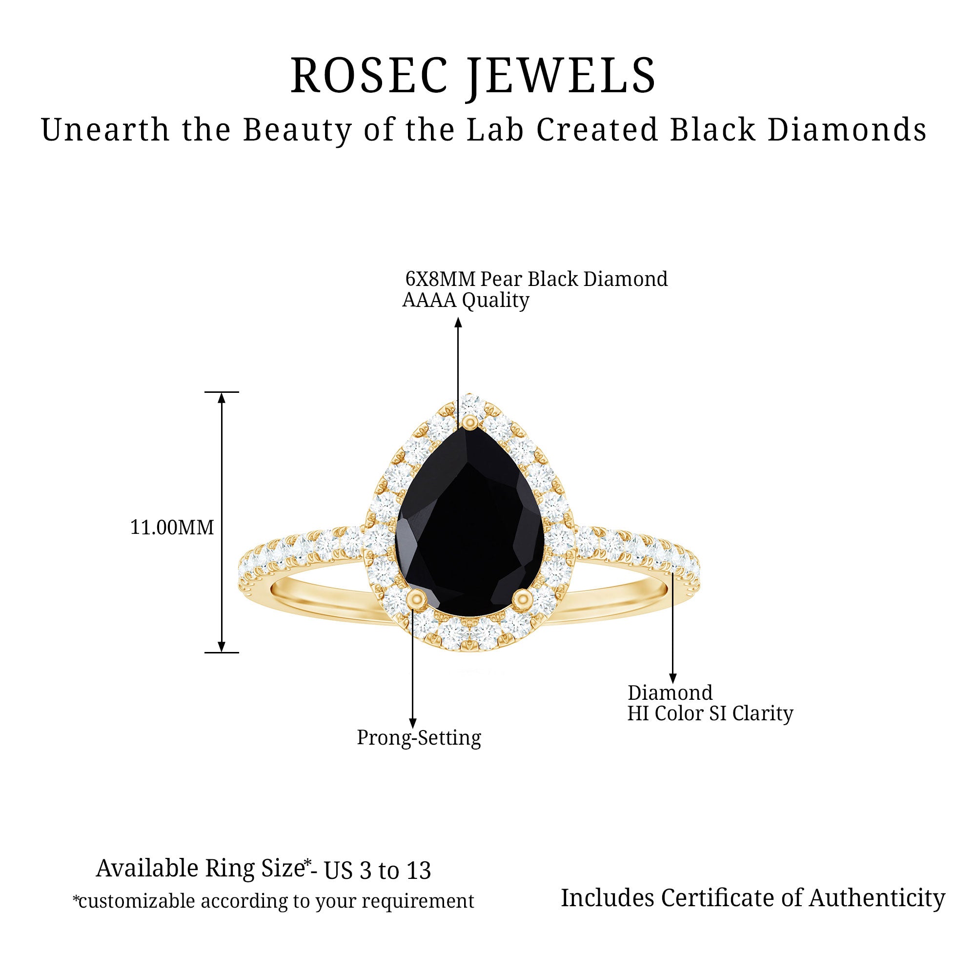 Rosec Jewels-Minimal Created Black Diamond Engagement Ring with Diamond Accent