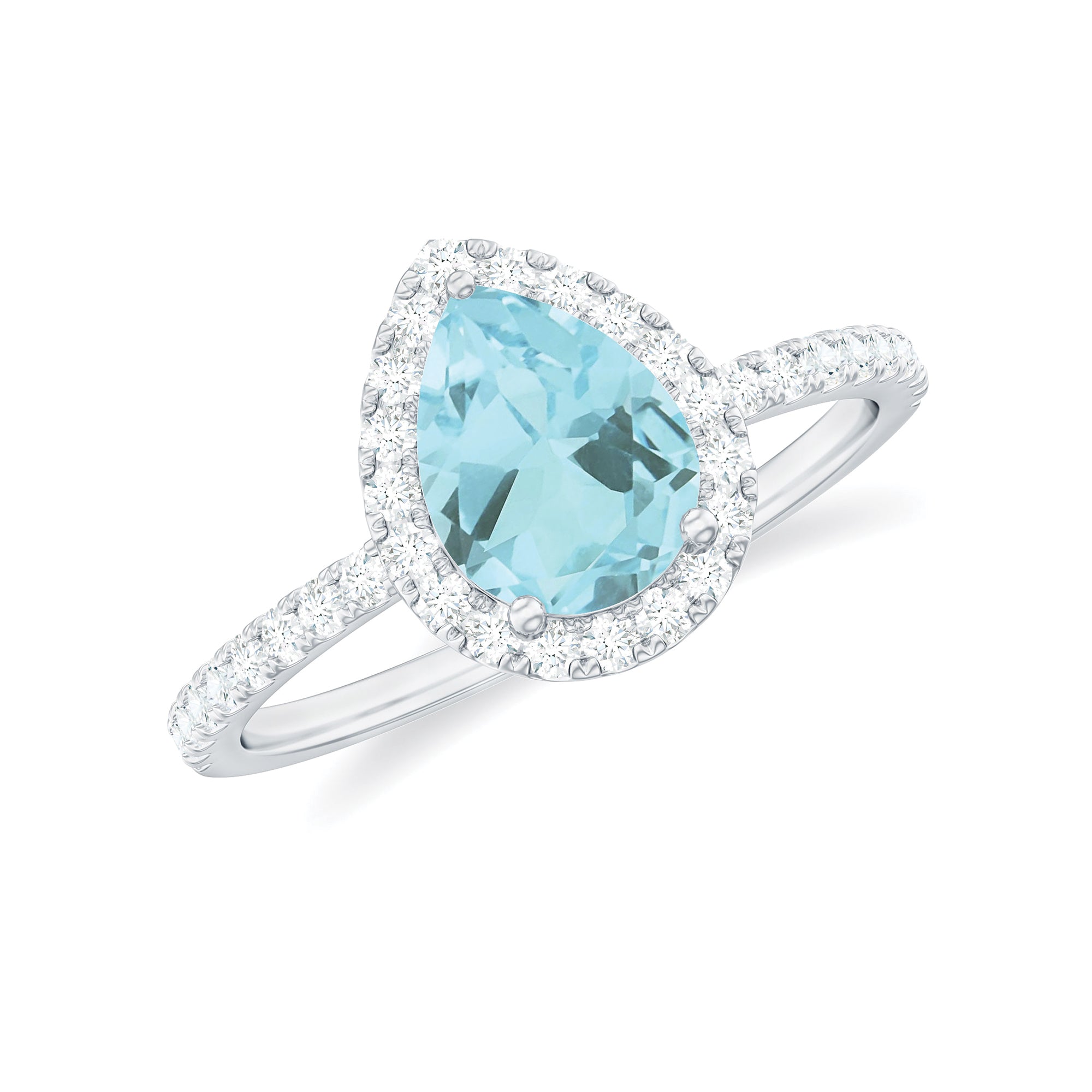 Rosec Jewels-1.5 CT Sky Blue Topaz Teardrop Engagement Ring with Diamond Halo