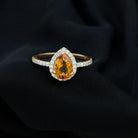 Rosec Jewels-1.5 CT Citrine Teardrop Ring with Diamond Halo