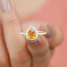 Rosec Jewels-1.5 CT Citrine Teardrop Ring with Diamond Halo