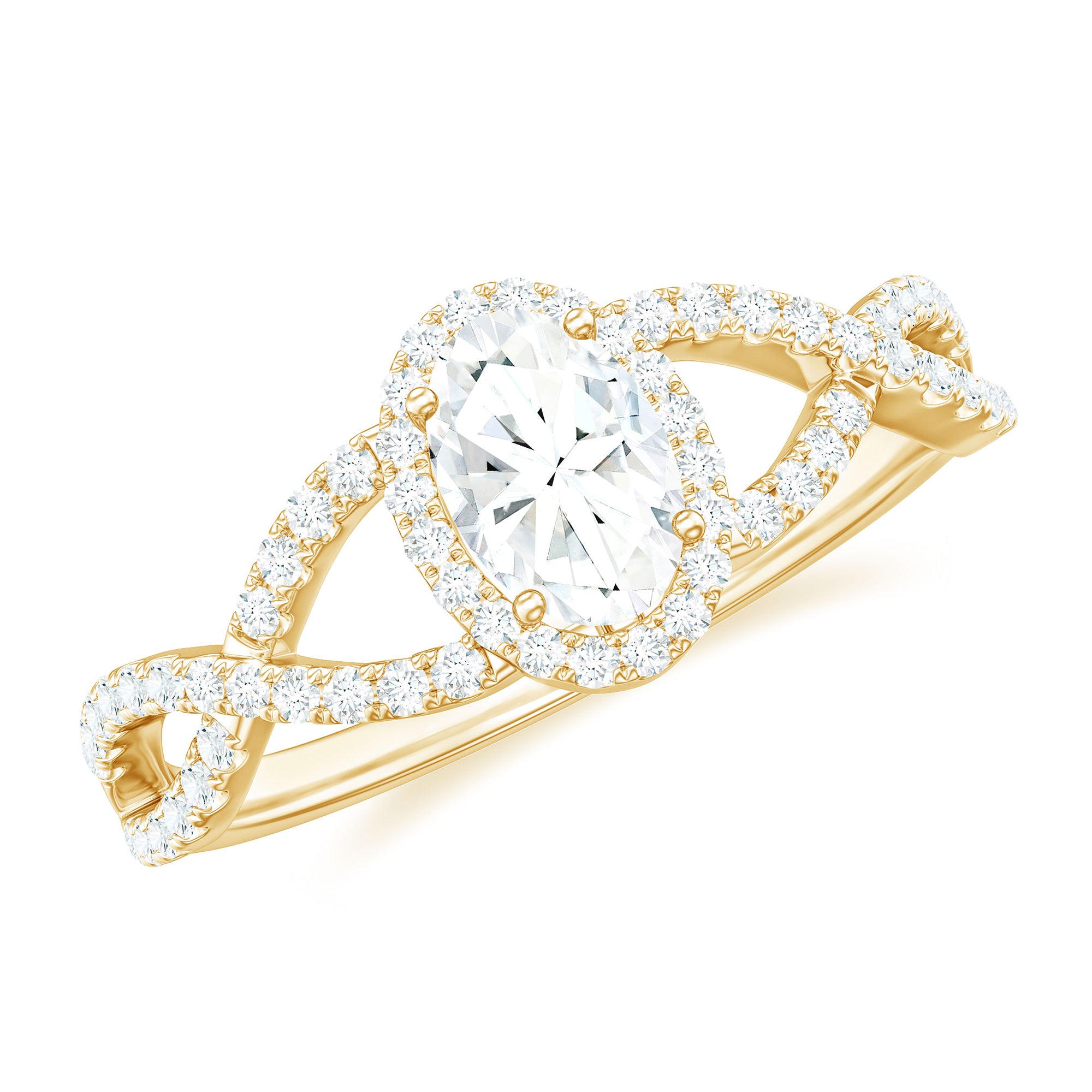 Rosec Jewels-Oval Cut Moissanite Crossover Engagement Ring in Gold