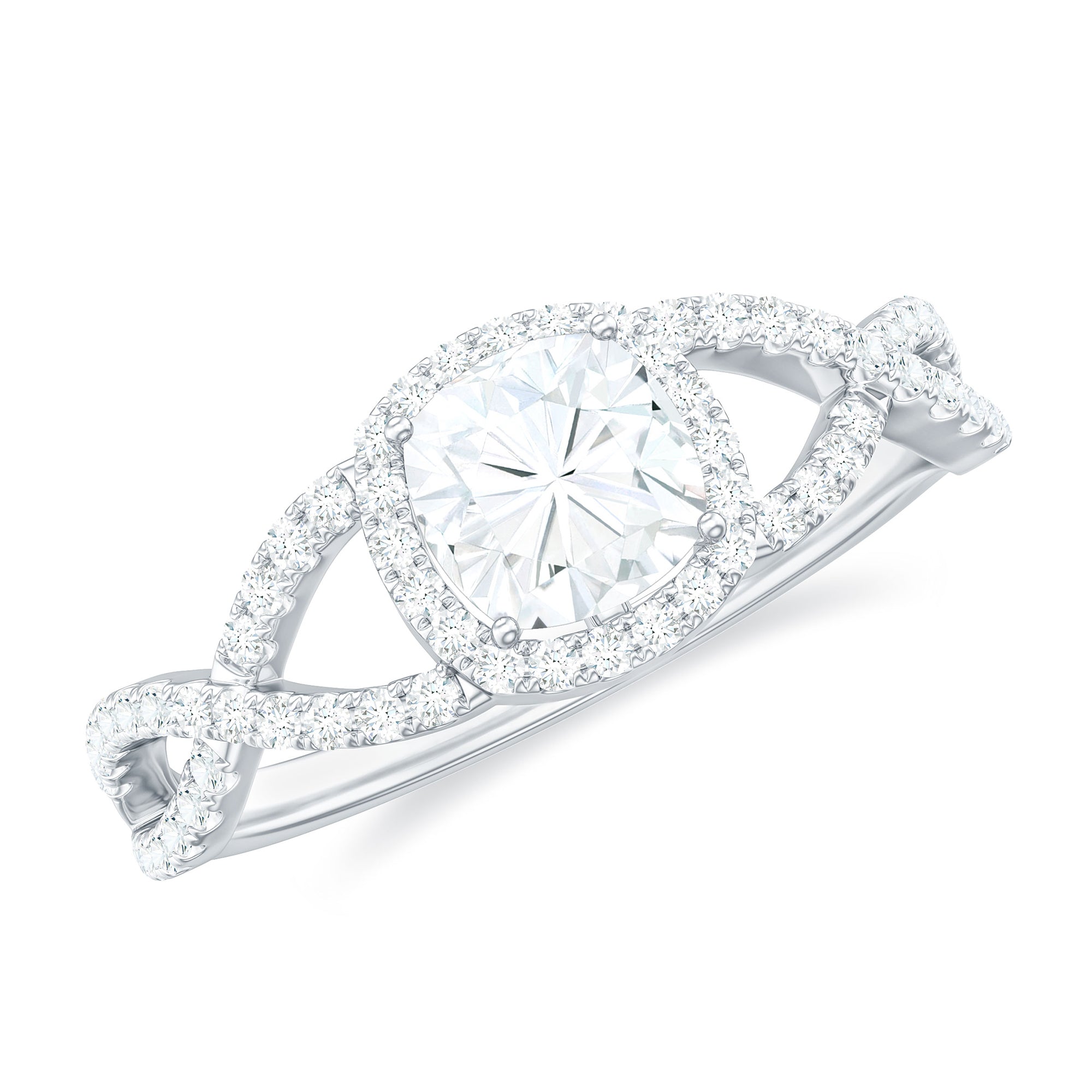 Rosec Jewels-Cushion Cut Moissanite Crossover Engagement Ring in Gold