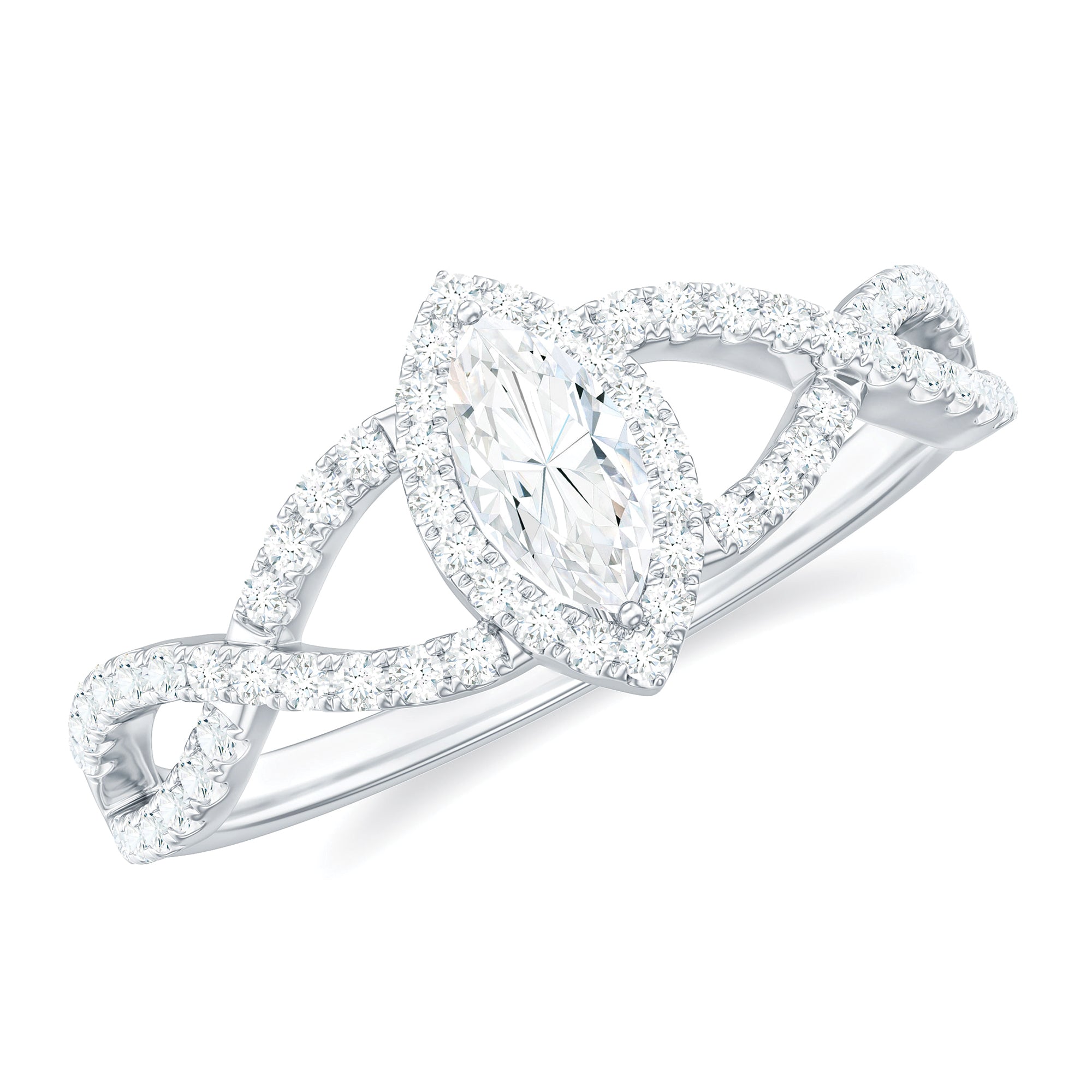 Rosec Jewels-Marquise Cut Moissanite Crossover Engagement Ring in Gold