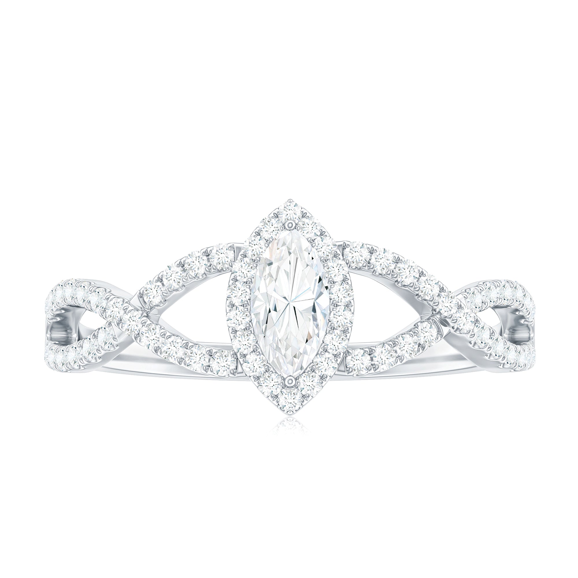 Rosec Jewels-Marquise Cut Moissanite Crossover Engagement Ring in Gold