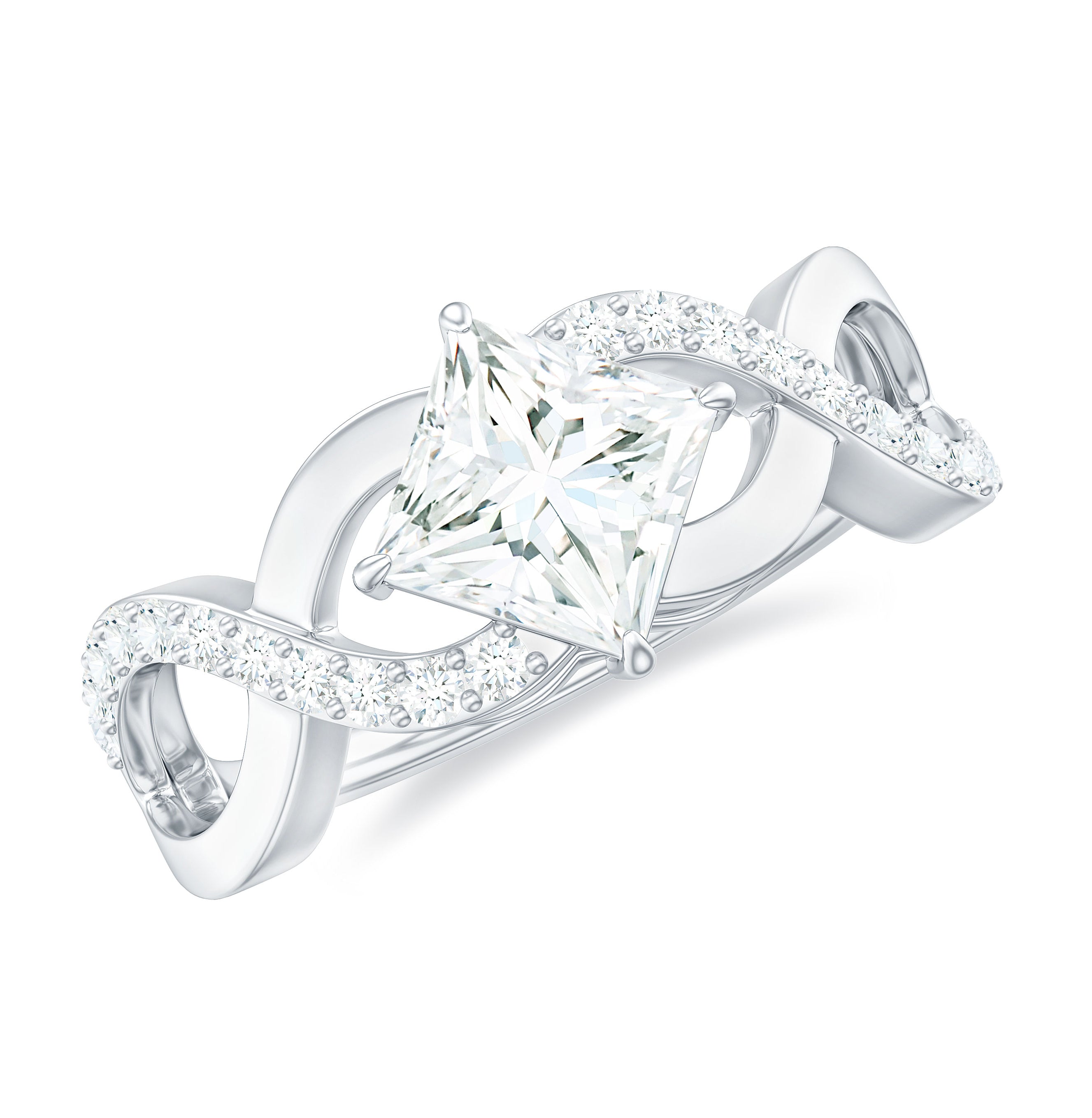 Rosec Jewels-Princess Cut Certified Moissanite Infinity Style Engagement Ring