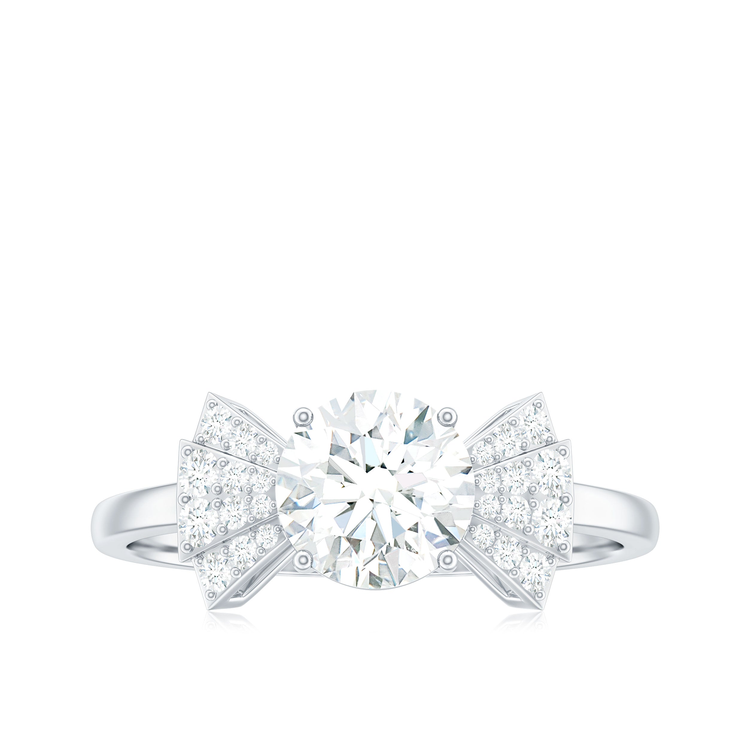 Rosec Jewels-Round Shape Moissanite Solitaire Designer Engagement Ring in Gold