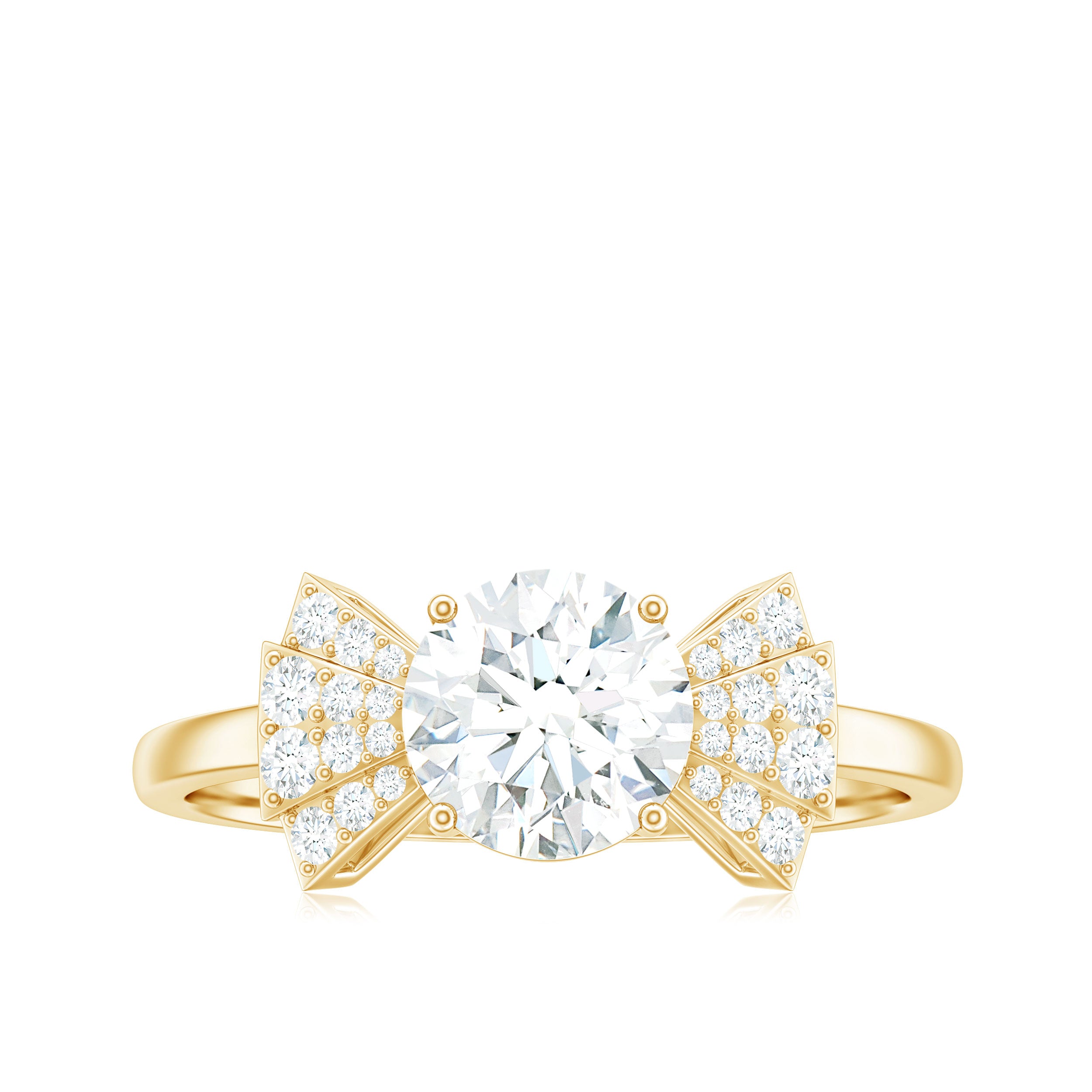 Rosec Jewels-Round Shape Moissanite Solitaire Designer Engagement Ring in Gold