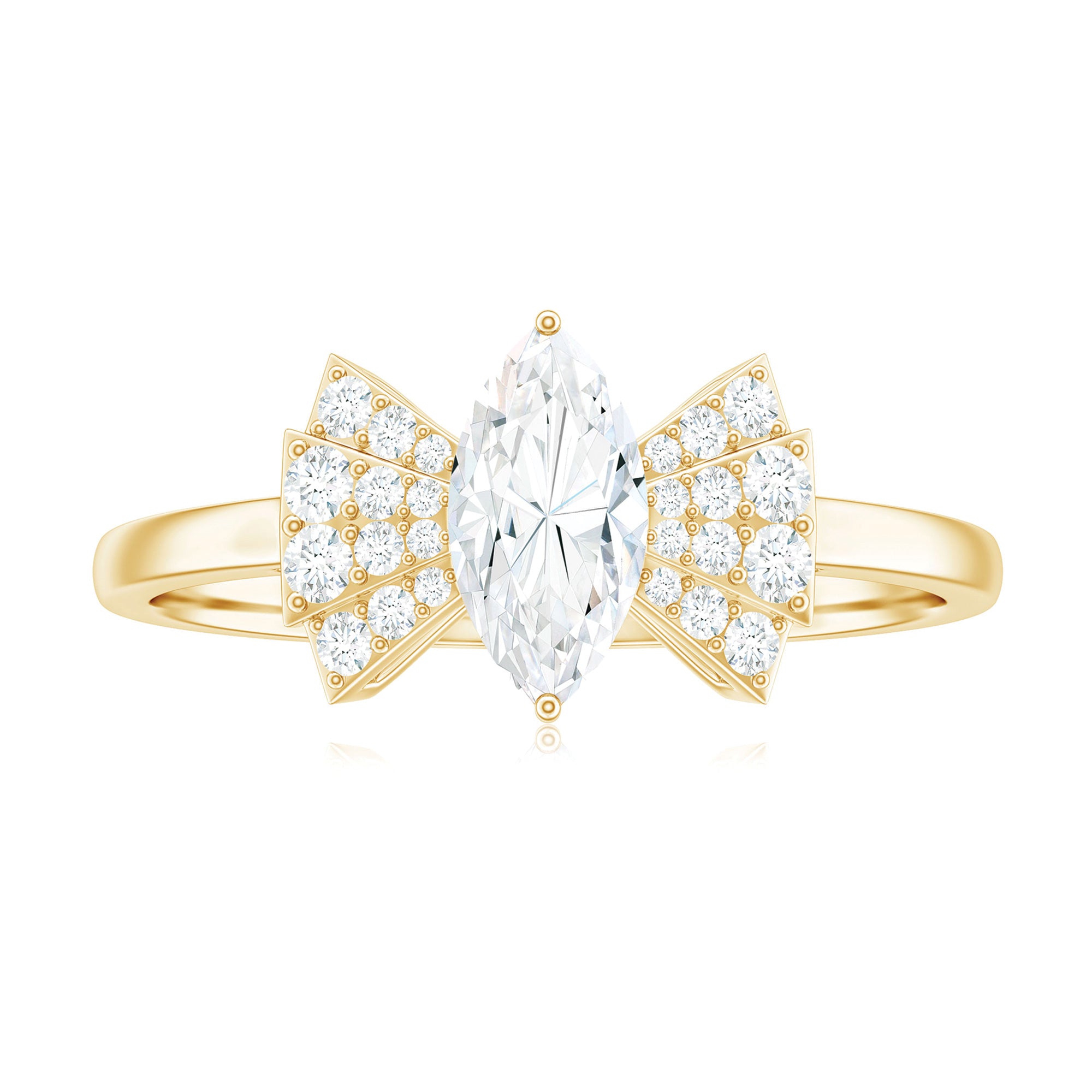 Rosec Jewels-Marquise Cut Moissanite Solitaire Designer Engagement Ring in Gold