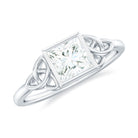 Rosec Jewels-Princess Cut Moissanite Solitaire Celtic Ring in Bezel Setting