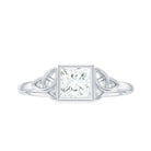 Rosec Jewels-Princess Cut Moissanite Solitaire Celtic Ring in Bezel Setting