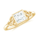 Rosec Jewels-Princess Cut Moissanite Solitaire Celtic Ring in Bezel Setting