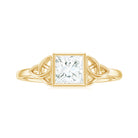 Rosec Jewels-Princess Cut Moissanite Solitaire Celtic Ring in Bezel Setting