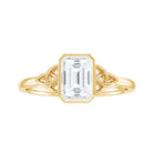 Rosec Jewels-Emerald Cut Moissanite Solitaire Celtic Knot Ring in Bezel Setting