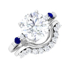 Rosec Jewels-Designer Moissanite Rings Set of 2 with Sapphire