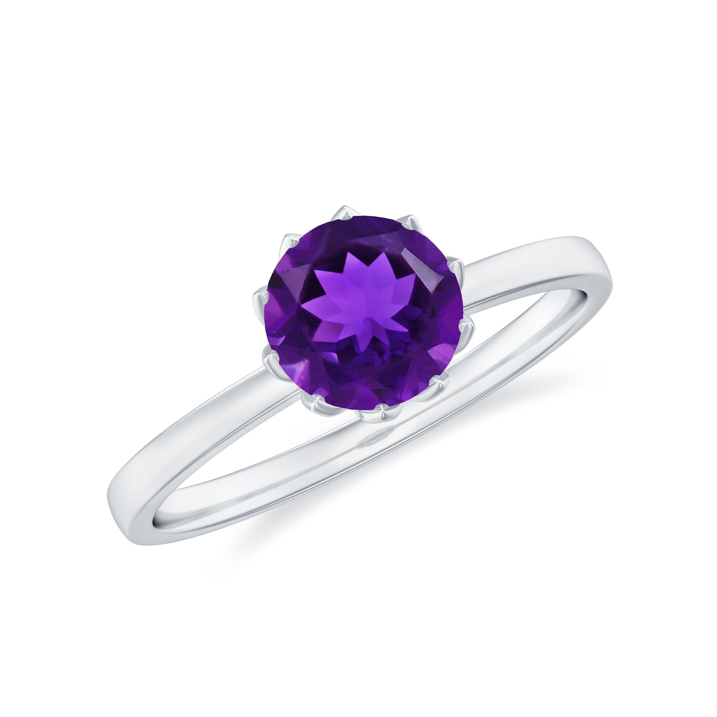 Rosec Jewels-Real Amethyst Solitaire Ring in Lotus Basket Setting