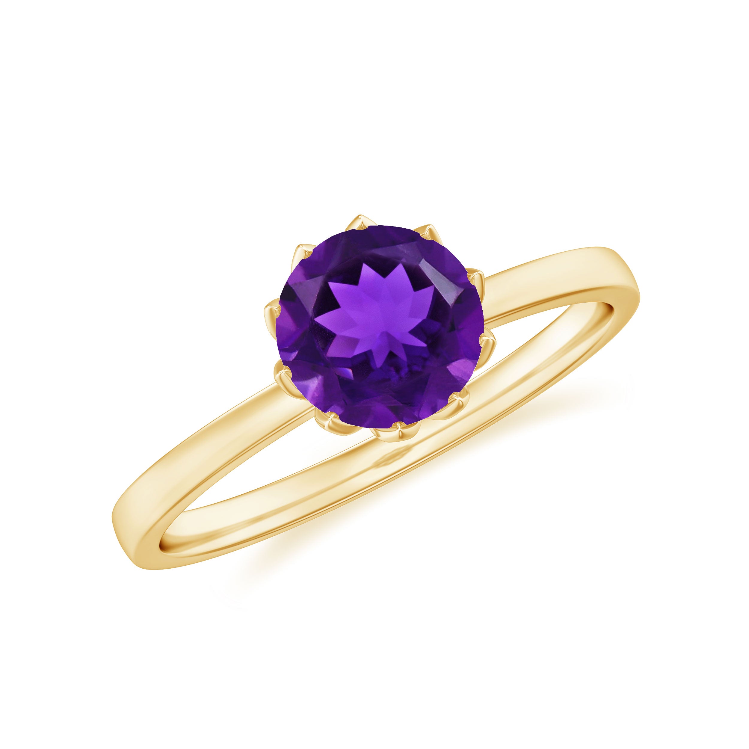 Rosec Jewels-Real Amethyst Solitaire Ring in Lotus Basket Setting