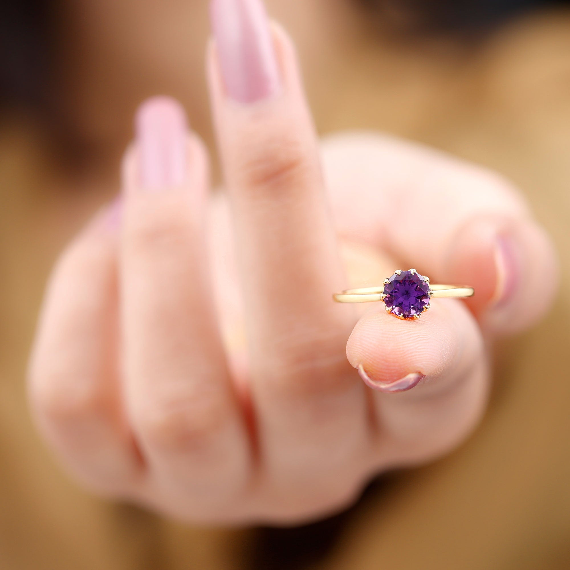 Rosec Jewels-Real Amethyst Solitaire Ring in Lotus Basket Setting