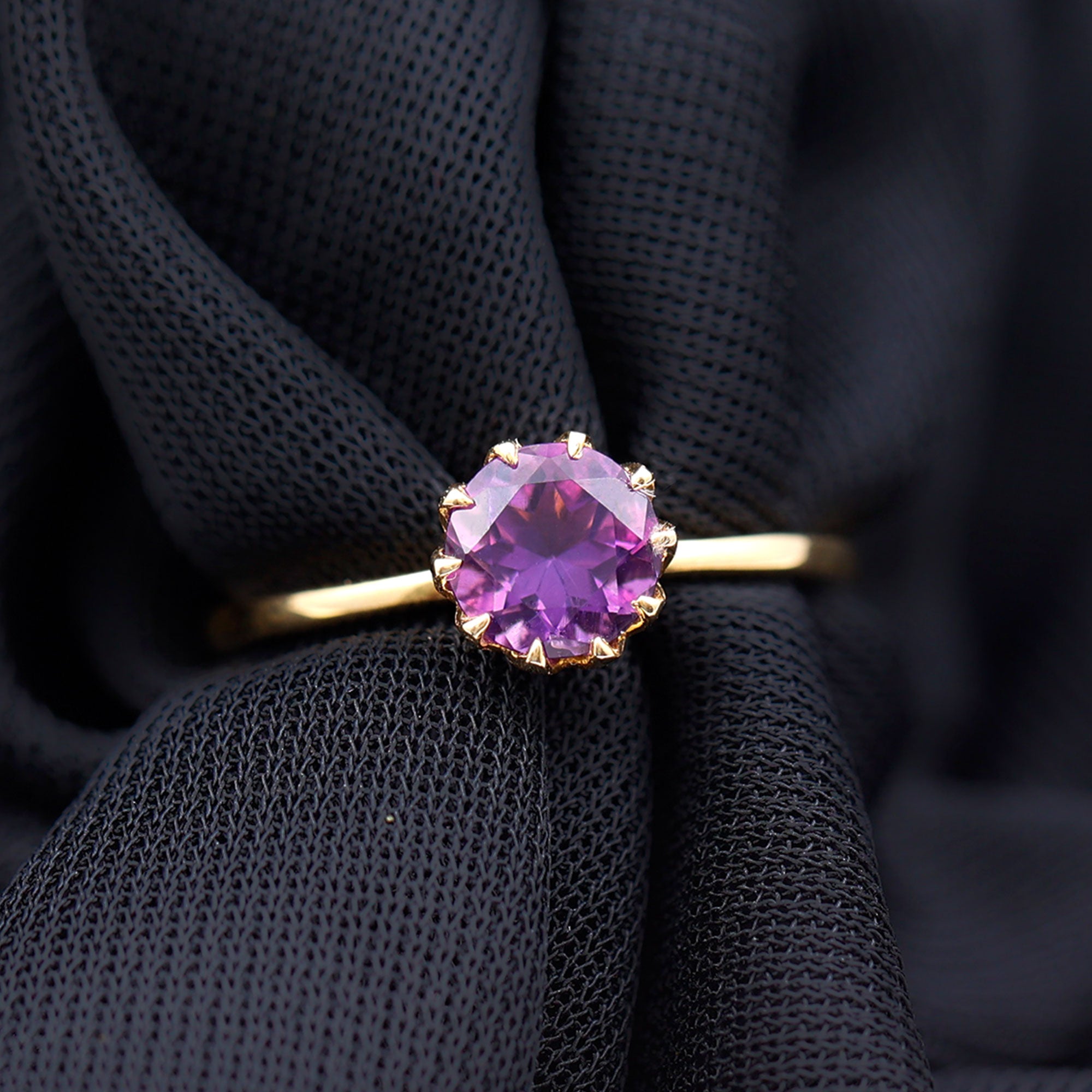 Rosec Jewels-Real Amethyst Solitaire Ring in Lotus Basket Setting