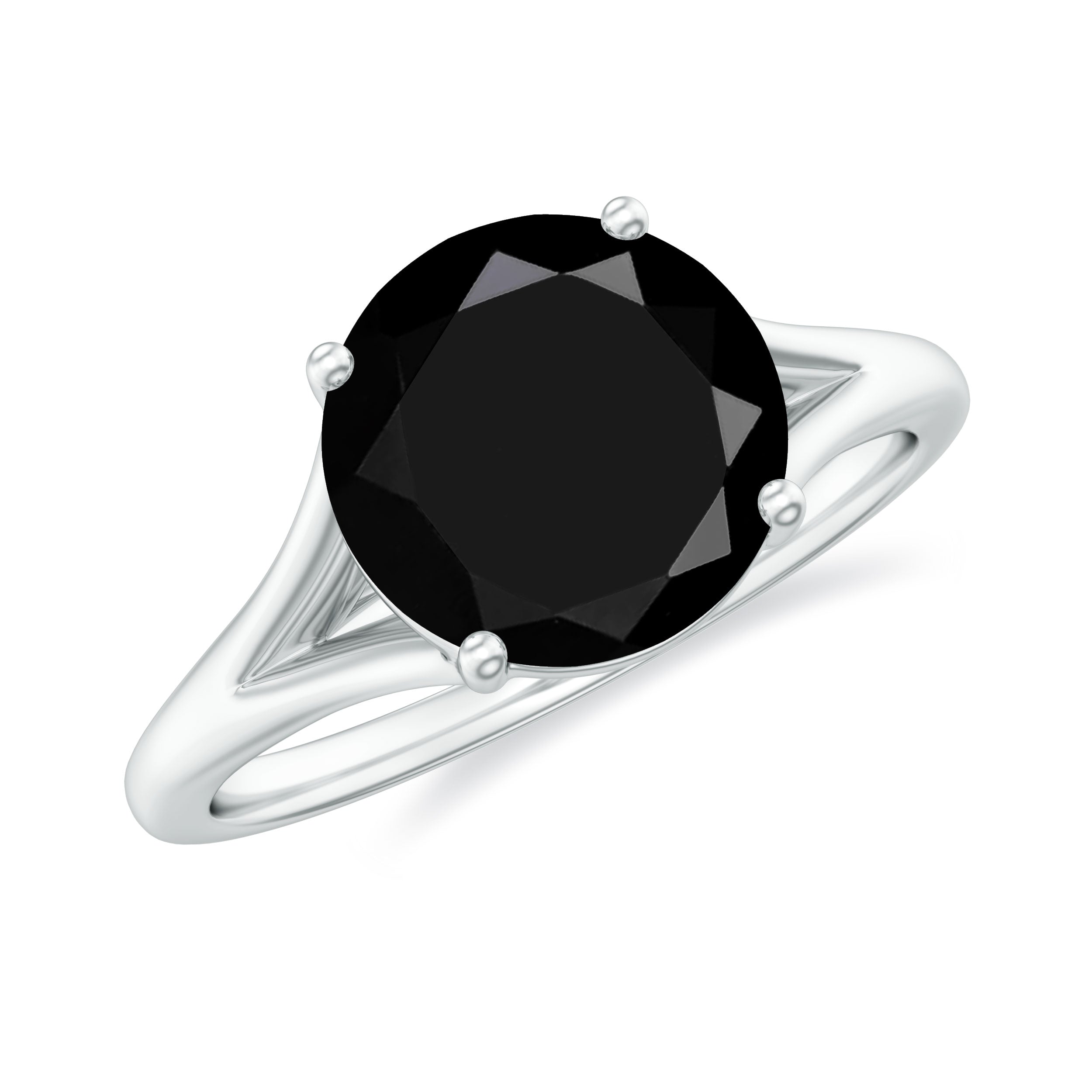 Rosec Jewels-2 CT Black Onyx Solitaire Ring with Hidden Moissanite in Split Shank