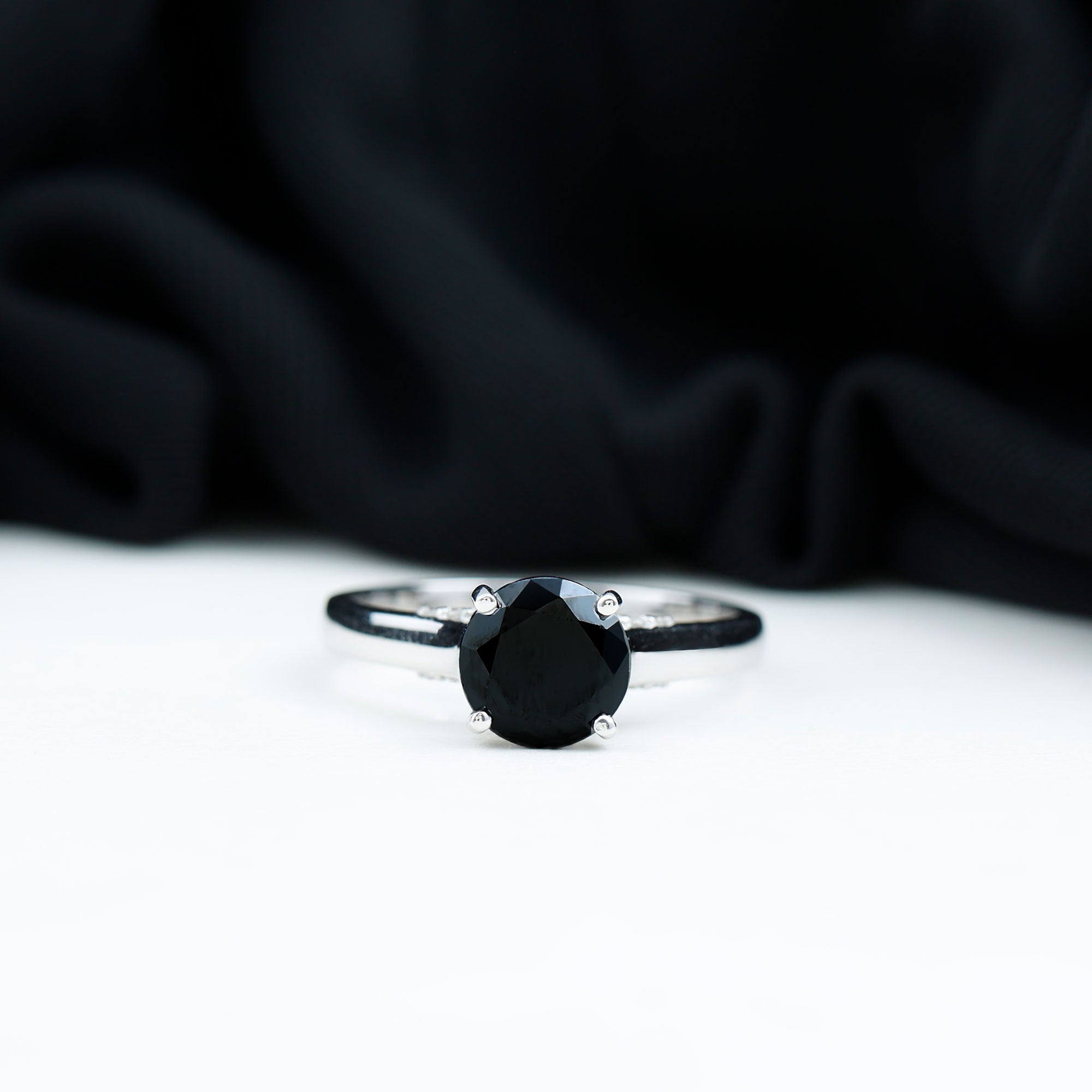 Rosec Jewels-Classic Black Onyx Solitaire Ring with Surprise Diamond Accent