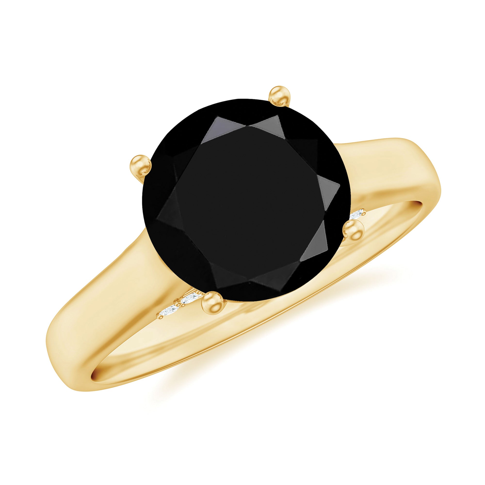 Rosec Jewels-Classic Black Onyx Solitaire Ring with Surprise Diamond Accent