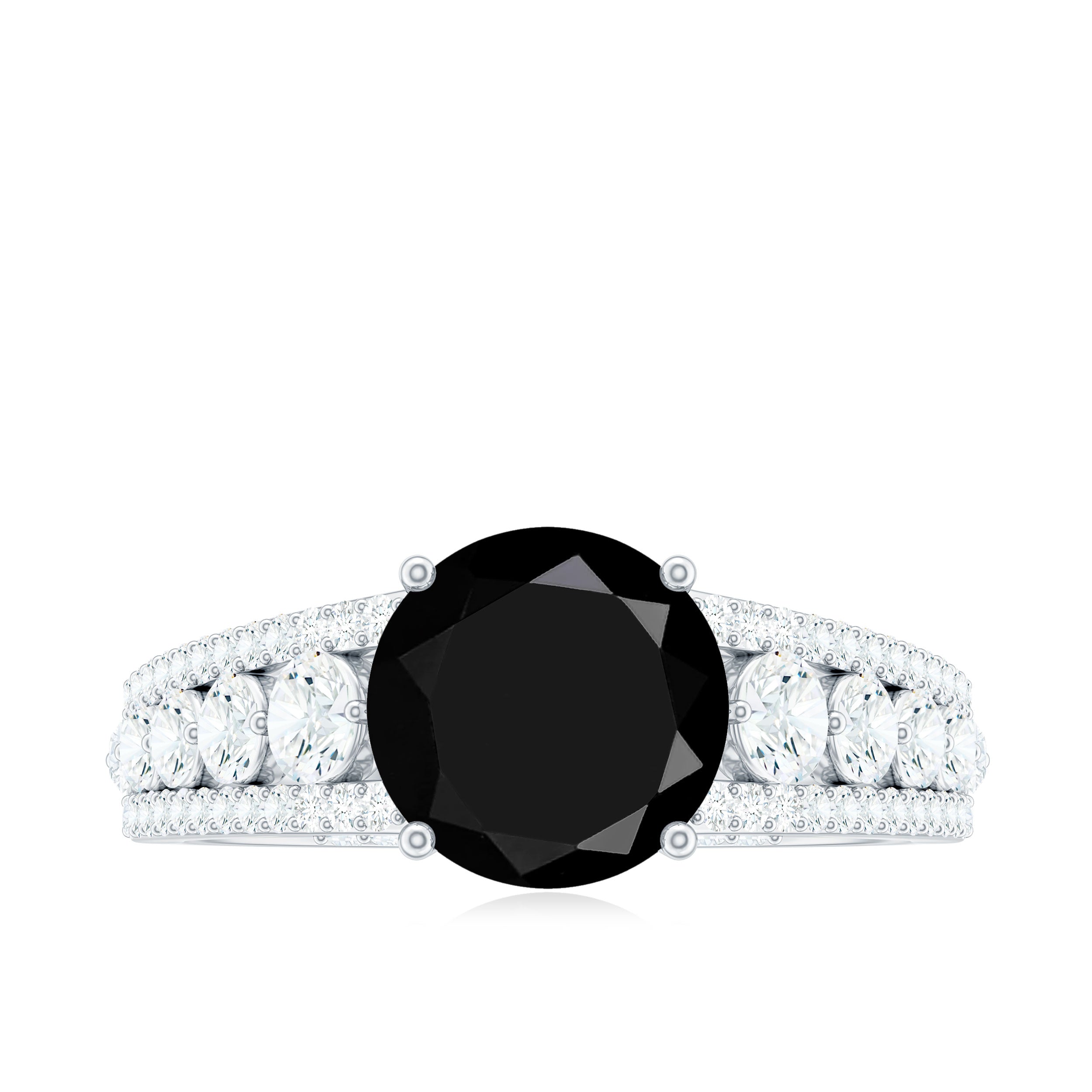 Rosec Jewels-Round Black Onyx and Moissanite Statement Engagement Ring