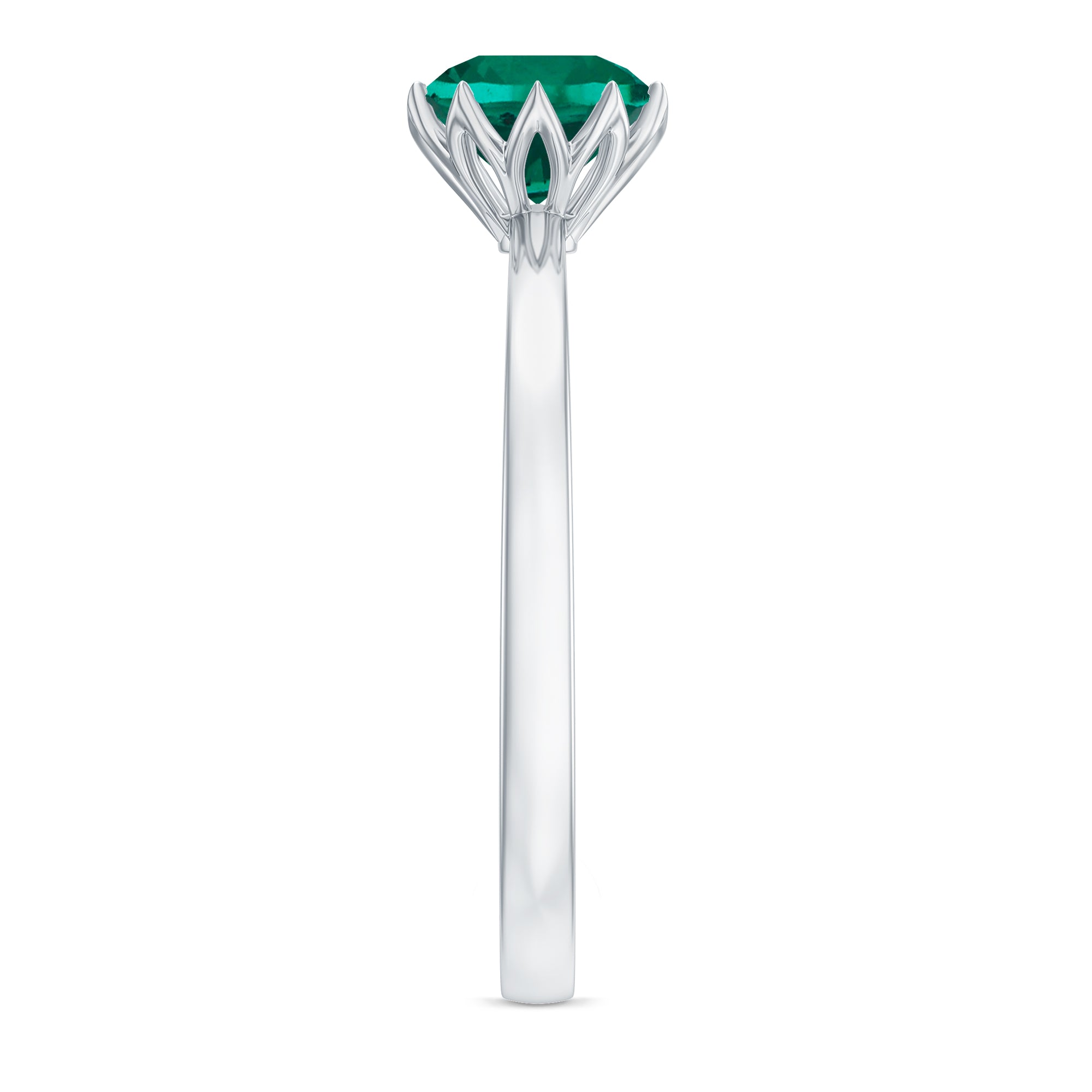 Rosec Jewels-6 MM Round Cut Lab Created Emerald Solitaire Ring in Lotus Basket Setting