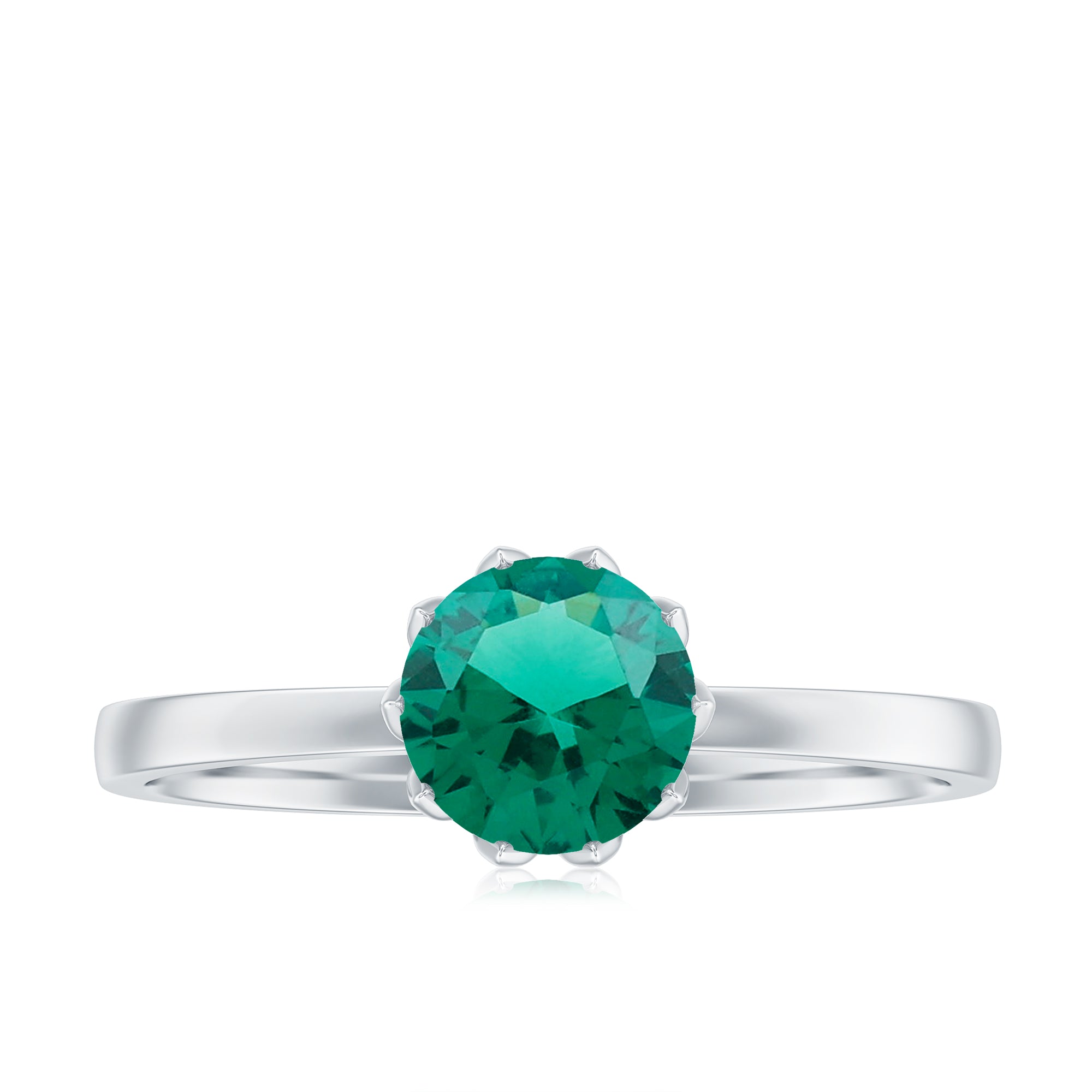 Rosec Jewels-6 MM Round Cut Lab Created Emerald Solitaire Ring in Lotus Basket Setting