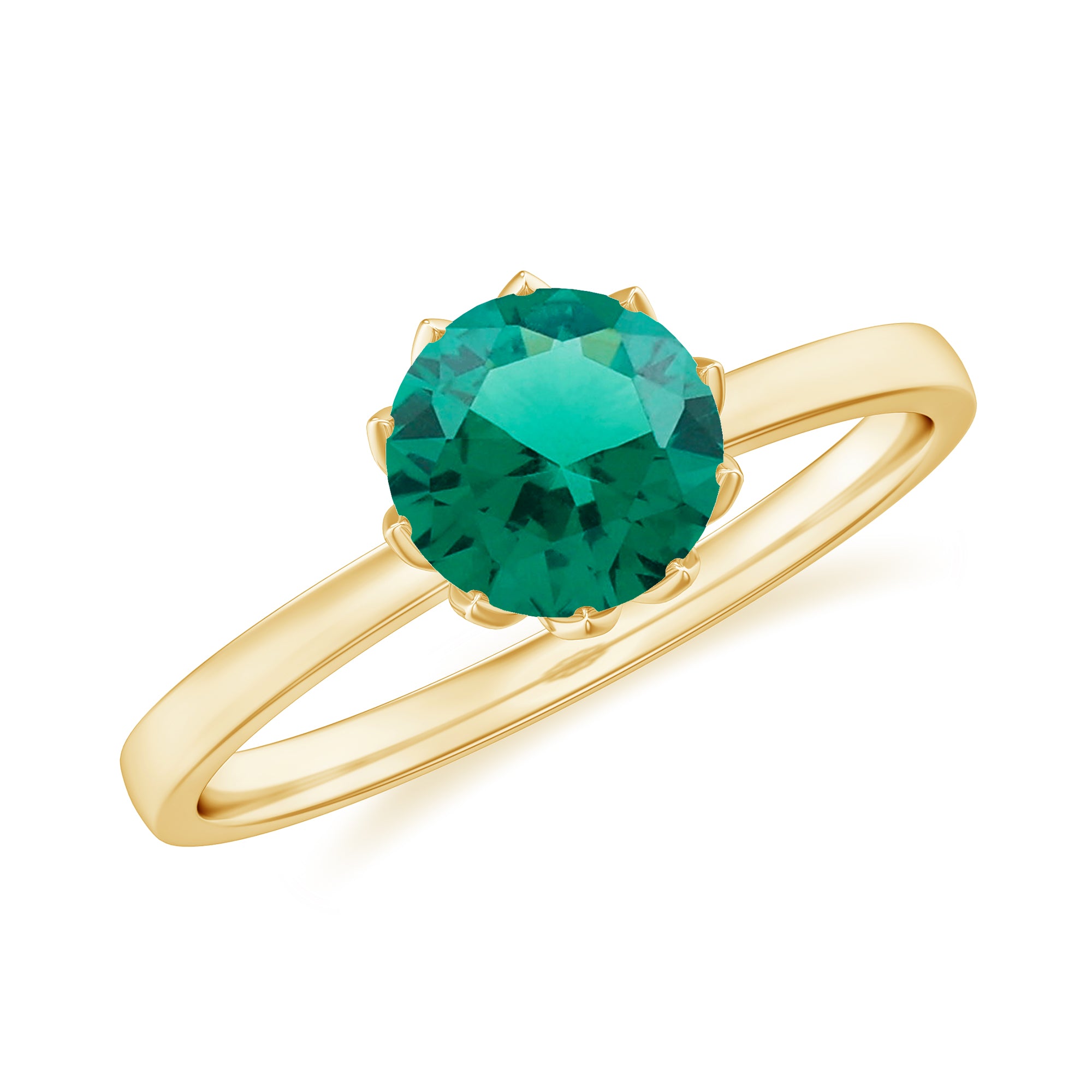 Rosec Jewels-6 MM Round Cut Lab Created Emerald Solitaire Ring in Lotus Basket Setting