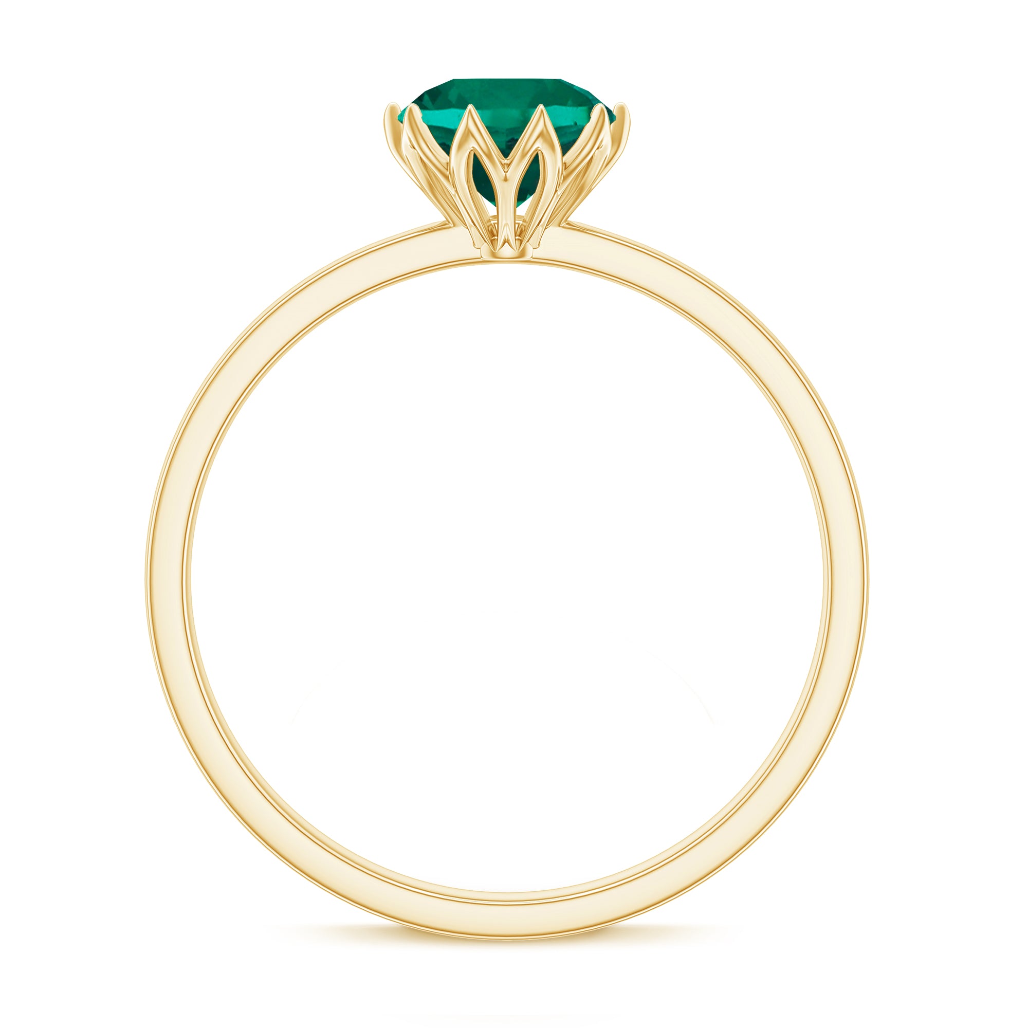 Rosec Jewels-6 MM Round Cut Lab Created Emerald Solitaire Ring in Lotus Basket Setting