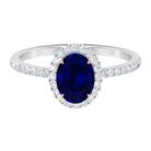 Rosec Jewels-2 CT Oval Cut Lab Created Blue Sapphire Ring with Diamond Halo and Side Stones