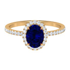 Rosec Jewels-2 CT Oval Cut Lab Created Blue Sapphire Ring with Diamond Halo and Side Stones