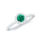 Rosec Jewels-Lab Grown Emerald Minimal Halo Engagement Ring with Diamond