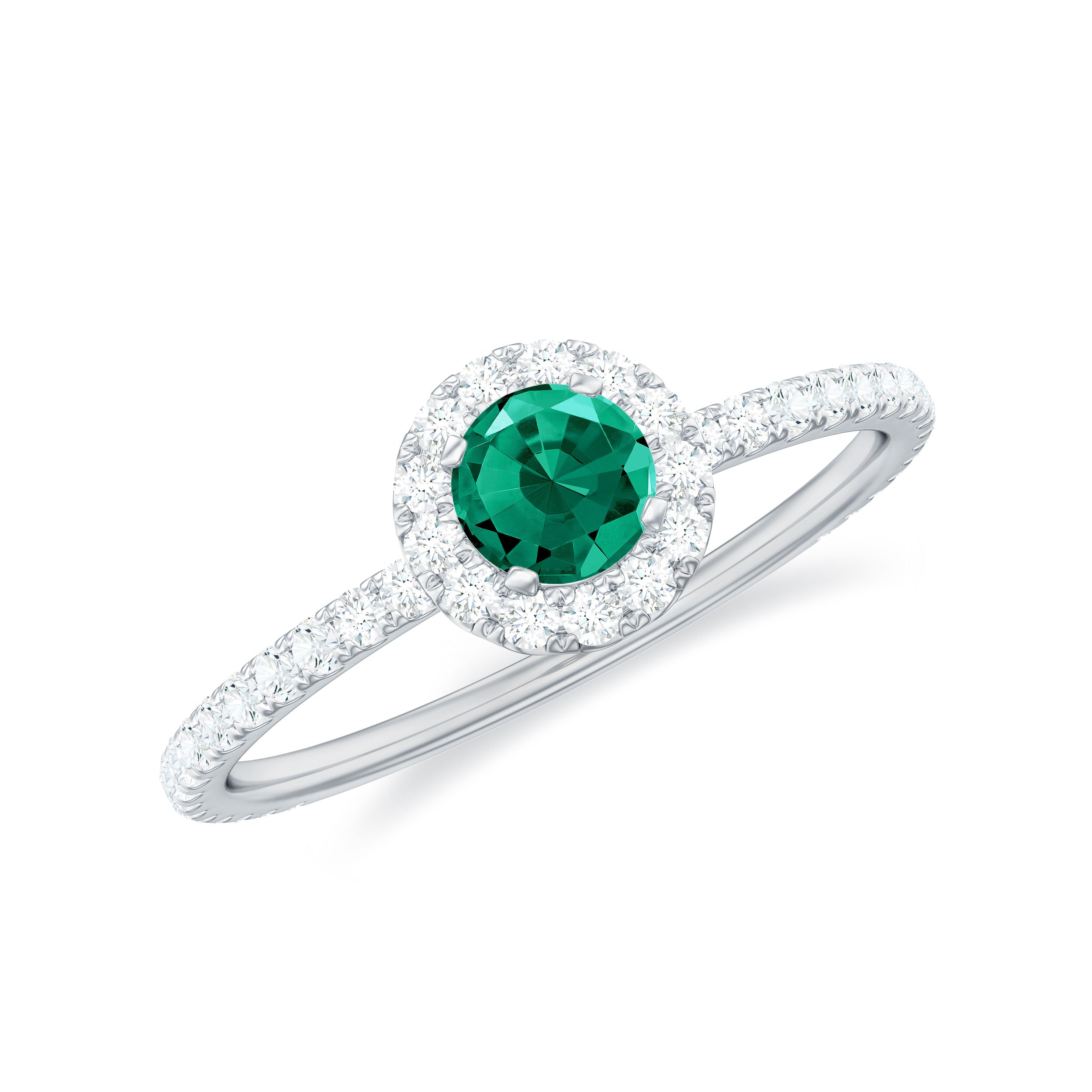 Rosec Jewels-Lab Grown Emerald Minimal Halo Engagement Ring with Diamond