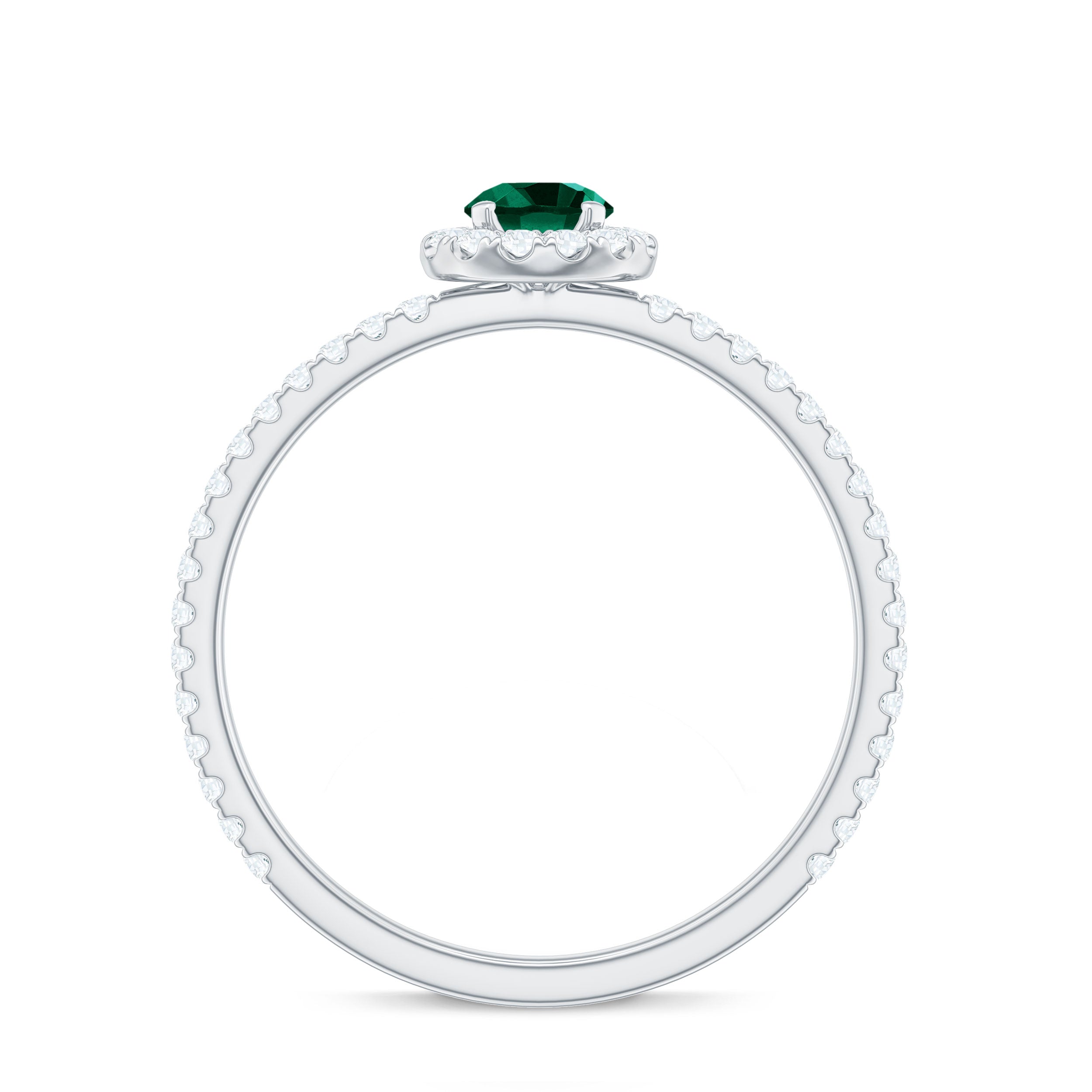 Rosec Jewels-Lab Grown Emerald Minimal Halo Engagement Ring with Diamond