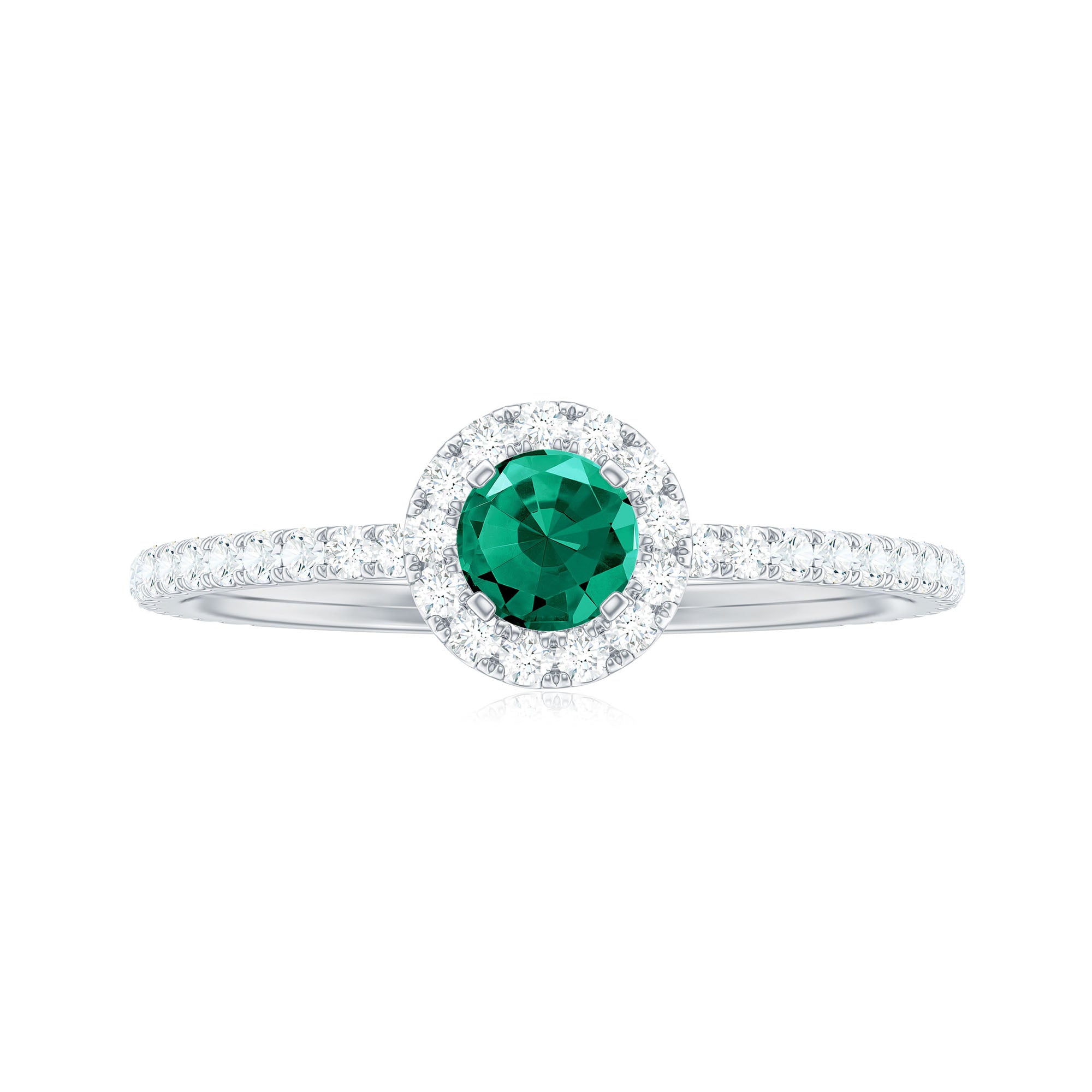 Rosec Jewels-Lab Grown Emerald Minimal Halo Engagement Ring with Diamond