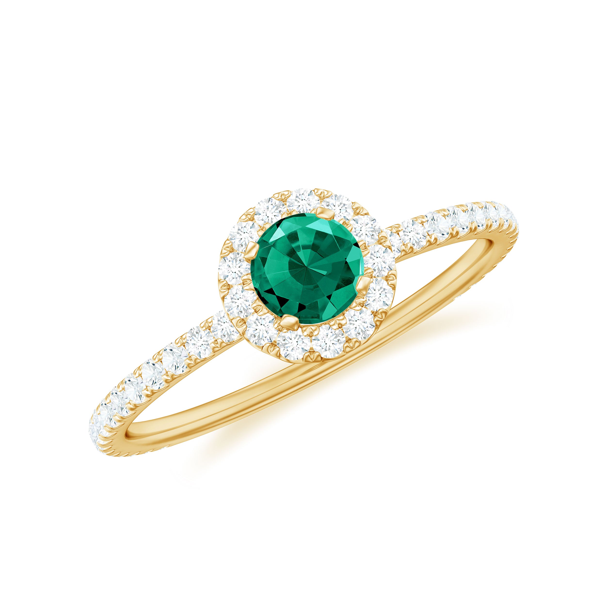 Rosec Jewels-Lab Grown Emerald Minimal Halo Engagement Ring with Diamond