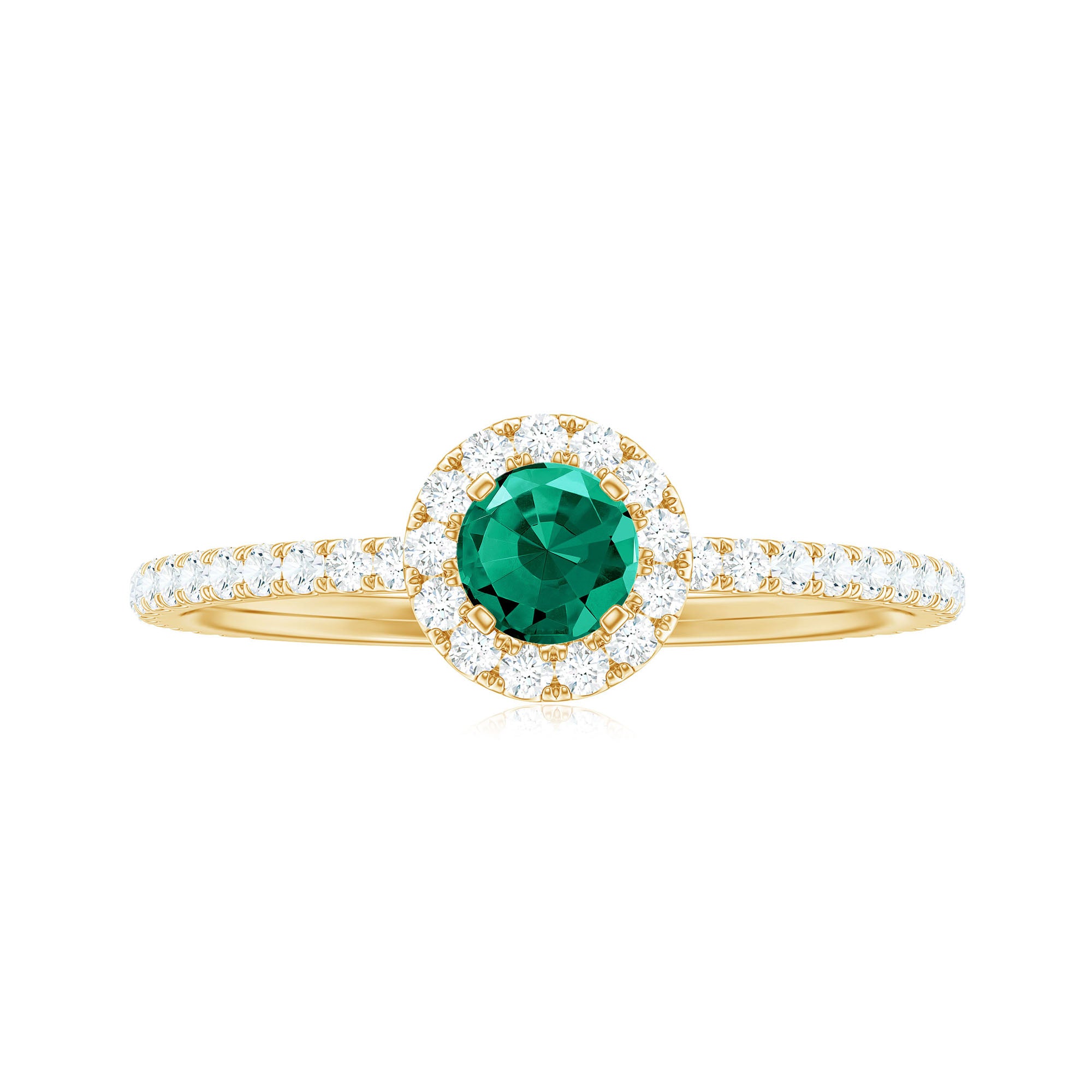 Rosec Jewels-Lab Grown Emerald Minimal Halo Engagement Ring with Diamond