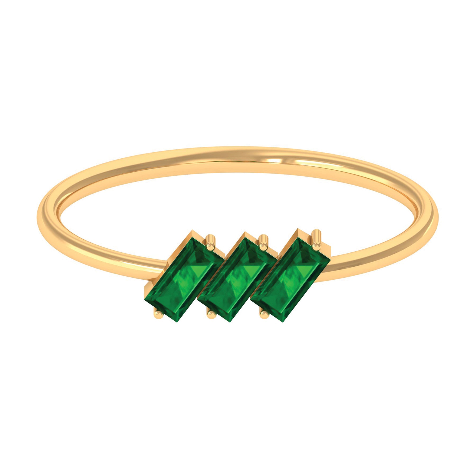 Rosec Jewels-Baguette Cut Lab Grown Emerald Three Stone Promise Ring