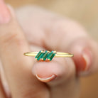 Rosec Jewels-Baguette Cut Lab Grown Emerald Three Stone Promise Ring