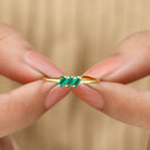 Rosec Jewels-Baguette Cut Lab Grown Emerald Three Stone Promise Ring