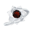 Rosec Jewels-Flower Inspired Garnet Engagement Ring with Diamond