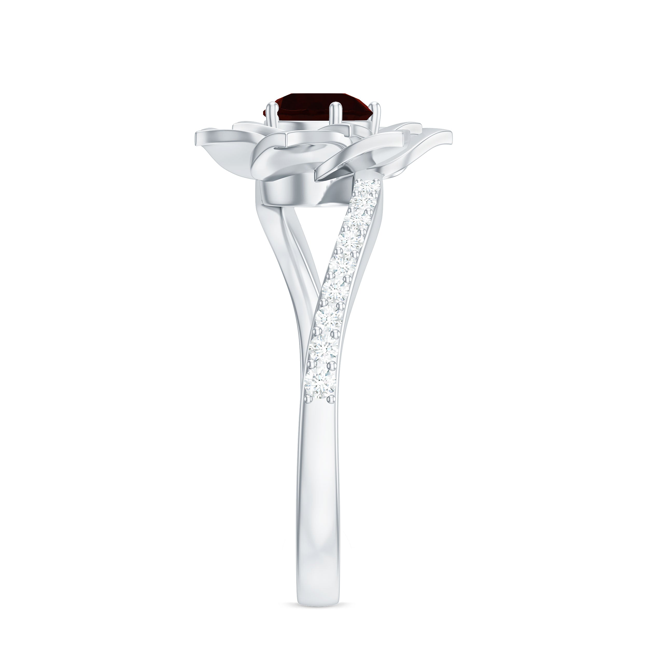 Rosec Jewels-Flower Inspired Garnet Engagement Ring with Diamond