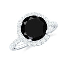 Rosec Jewels-Classic Created Black Diamond and Diamond Halo Engagement Ring