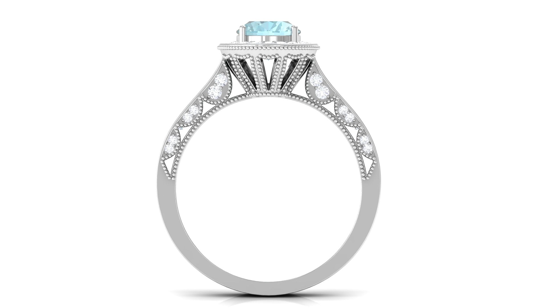 Rosec Jewels-2 CT Oval Sky Blue Topaz Vintage Engagement Ring with Moissanite Halo